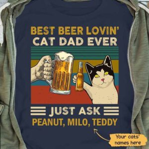 T-shirts Best Beer Loving Cat Dad Ever Personalized Shirt Classic Tee / S / Navy