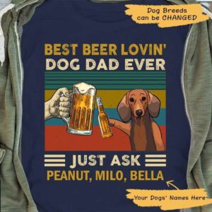 T-shirts Best Beer Loving Dog Dad Tattoo Dog Personalized Shirt Classic Tee / S / Navy
