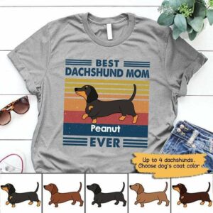 T-shirts Best Dachshund Dog Mom Ever Retro Personalized Shirt Classic Tee / S / Ash
