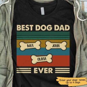 T-shirts Best Dog Dad Bone Retro Personalized Dog Dad Shirt Classic Tee / S / Black