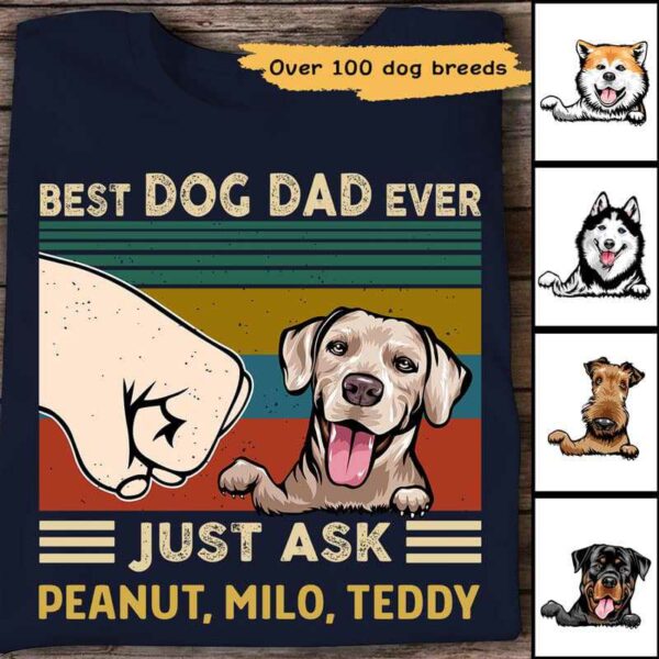 T-shirts Best Dog Dad Ever Peeking Dog Personalized Shirt Classic Tee / S / Navy