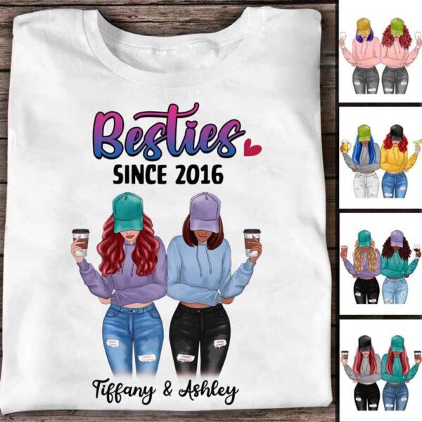 T-shirts Besties Since Modern Girl Personalized Shirt Classic Tee / S / White