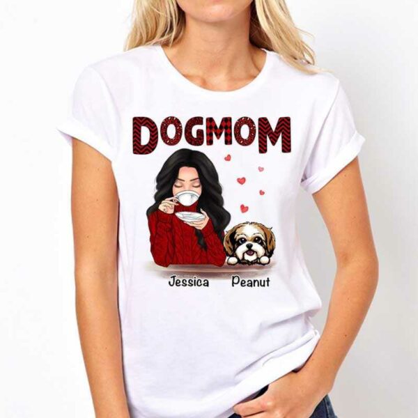 T-shirts Dog Mom Red Patterned Personalized Shirt