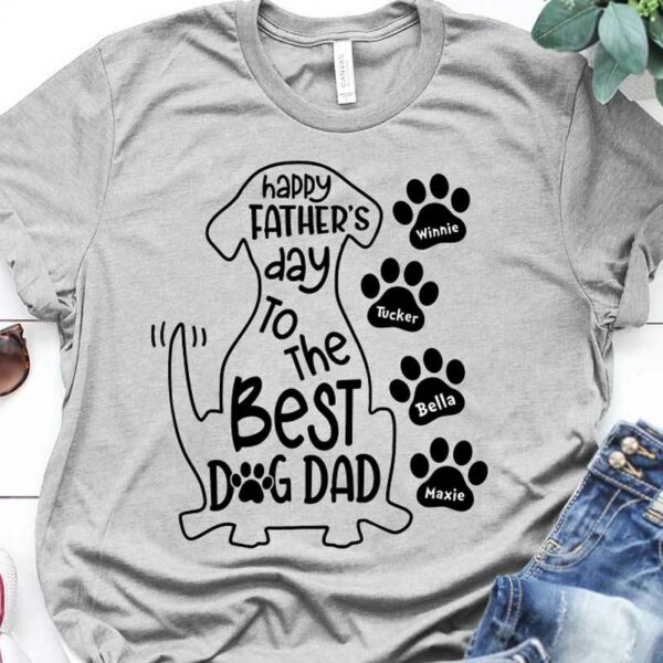 T-shirts Happy Father Day To Best Dog Dad Personalized Dog Dad Shirt Classic Tee / S / Ash