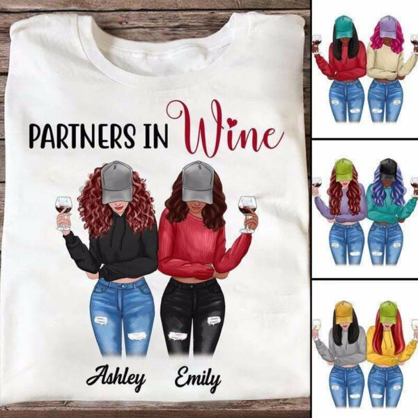 T-shirts Partners In Wine Besties Front View Personalized Shirt Classic Tee / S / White
