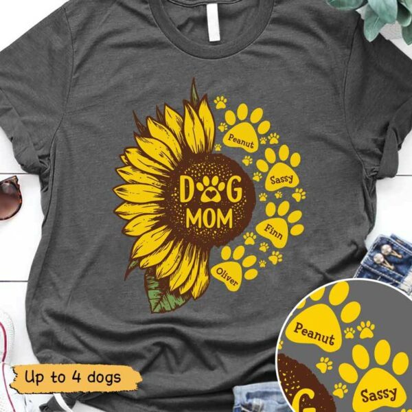 T-shirts Sunflower Dog Mom Personalized Dog Mom Shirt Classic Tee / S / Dark Heather