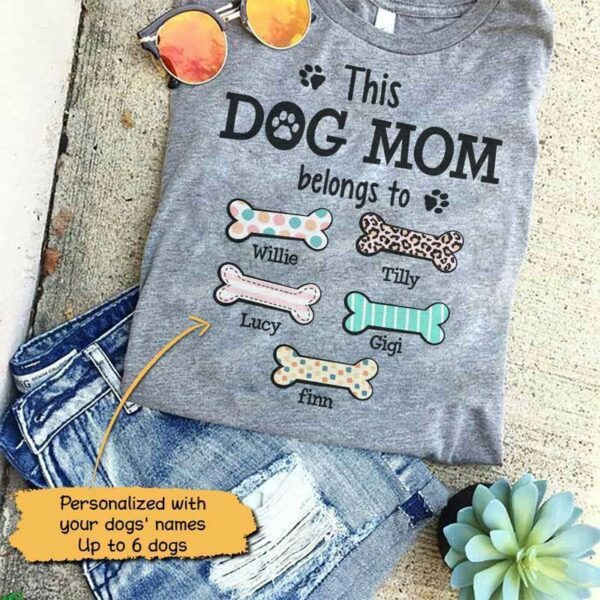 T-shirts This Dog Mom Belongs To Personalizeds Dog Mom Shirt Classic Tee / S / Ash