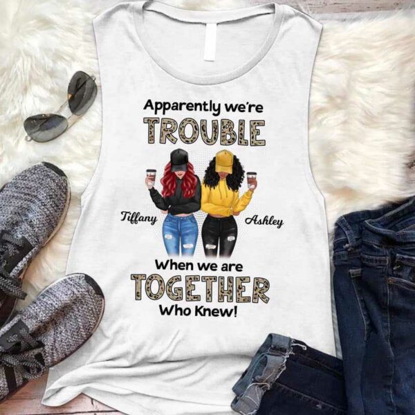 Tank top Leopard We‘re Trouble Besties Front View Personalized Tank Top