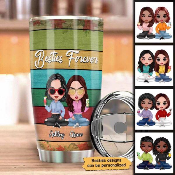 Tumbler Doll Besties Sitting Colorful Plank Personalized Tumbler 20oz