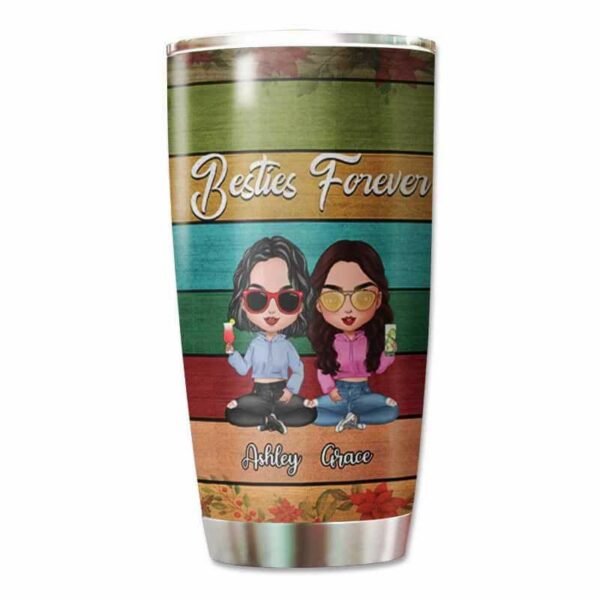 Tumbler Doll Besties Sitting Colorful Plank Personalized Tumbler 20oz