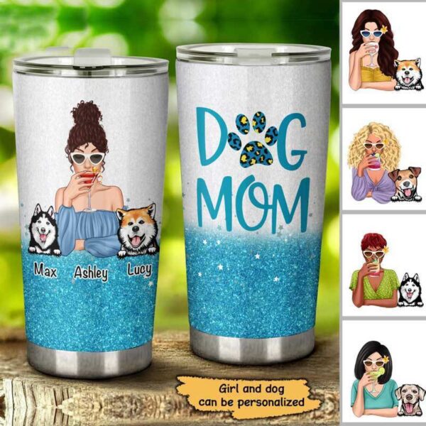 Tumbler Glitter Texture Dog Mom Cocktail Girl Personalized Tumbler 20oz