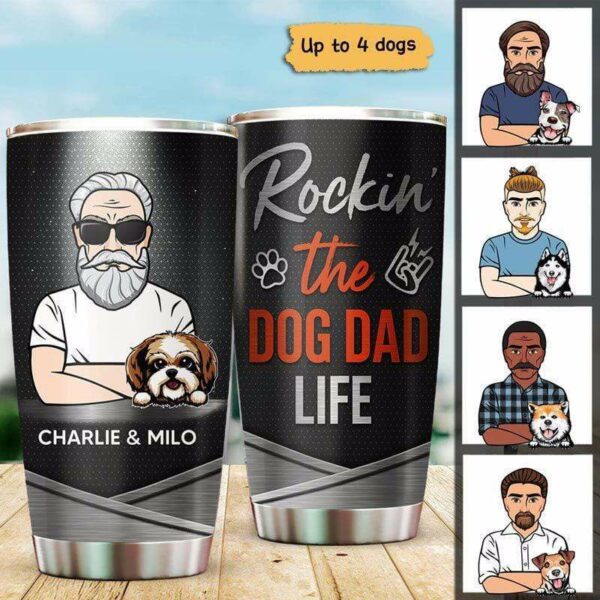 Tumbler Rockin‘ Dog Dad Metal Pattern Personalized Tumbler 20oz