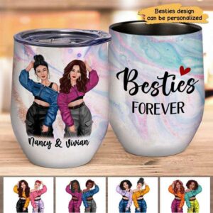 Wine Tumbler Besties Forever Beautiful Pattern Personalized Wine Tumbler 12oz