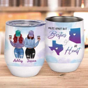 Wine Tumbler Long Distance Front View Besties Personalized Wine Tumbler 12oz