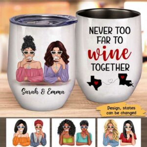 Wine Tumbler Long Distance Modern Besties Wine Together Personalized Wine Tumbler 12oz