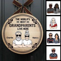Wood Sign The World‘s Best Grandparents Live Here Personalized Door Hanger Sign 10