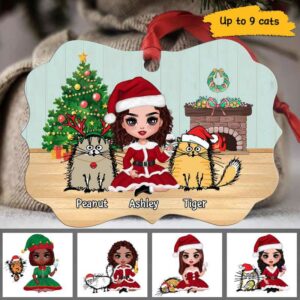 Ornament A Doll Girl And Her Funny Cat Personalized Christmas Ornament Pack 1