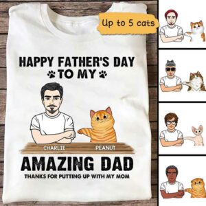 Apparel Amazing Fluffy Cat Dad Happy Father‘s Day Personalized Shirt Classic Tee / White Classic Tee / S