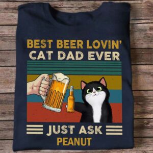 Apparel Beer Fluffy Cat Dad Personalized Shirt Classic Tee / Navy Classic Tee / S