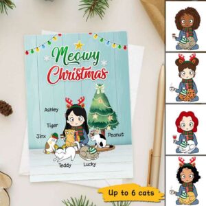 Cards A Girl And Her Cats Christmas Personalized Cards 5x7 / 1 Card