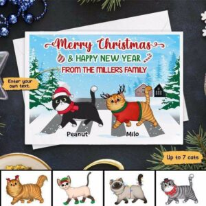 Cards Cats Crossing Road Christmas Personalized Postcard 7x5 / Set of 10