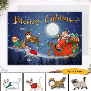 Cards Christmas Cats Sleigh Personalized Cards 7x5 / 1 Card