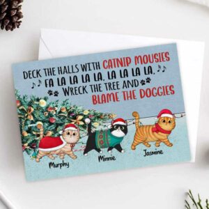 Cards Deck The Halls Walking Fluffy Cats Personalized Postcard 7x5 / Set of 10