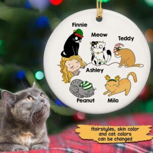 Circle Ornament A Girl And Her Cat Sleeping Personalized Circle Ornament Pack 1