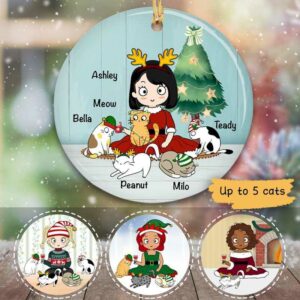 Circle Ornament A Girl And Her Cats Christmas Background Personalized Circle Ornament Pack 1