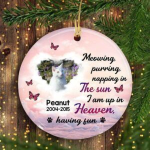 Circle Ornament Cat Memorial Up In Heaven Photo Personalized Circle Ornament One Size / White
