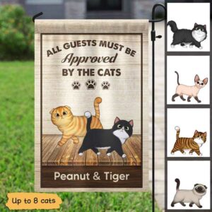 Garden Flag All Guest Must Be Approved By Fluffy Walking Cats Personalized Garden Flag 12"x18"