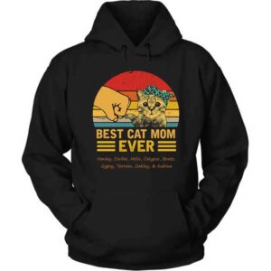 Hoodie Best Cat Mom Ever Retro Personalized Hoodie Pullover Hoodie / S / Black