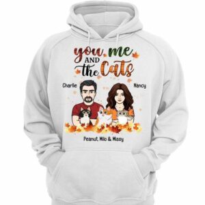Hoodie & Sweatshirts You Me And The Cats Fall Season Couple Personalized Hoodie Sweatshirt Hoodie / White Hoodie / S