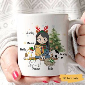 Mugs A Girl And Her Cats Personalized Cat Decorative Christmas Ornament 11oz