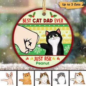 Ornament Best Cat Dad Mom Ever Christmas Personalized Decorative Circle Ornament Ceramic / Pack 1