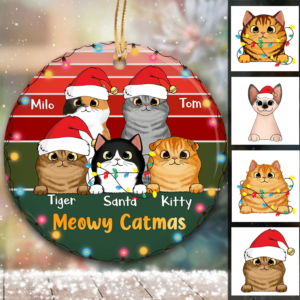 Ornament Fluffy Cat Christmas Color Palette Personalized Circle Ornament Ceramic / Pack 1