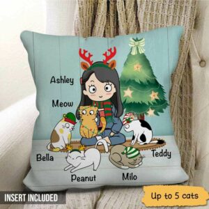 Pillow A Girl And Her Cats Christmas Personalized Pillow (Insert Included) 18x18 / Linen