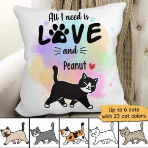 Pillow All I Need Walking Cat Personalized Pillow (Insert Included) 18x18 / Linen