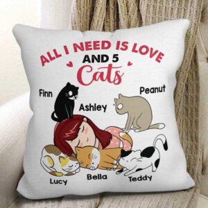 Pillow All You Need Is Love And Cat Chibi Girl Sleeping Personalized Pillow (Insert Included) 18x18 / Linen