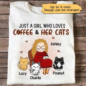 T-shirts A Chibi Girl Cats Coffee Personalized Shirt Classic Tee / S / White