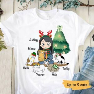 T-shirts A Girl And Her Cats Christmas Personalized Shirt Classic Tee / S / White