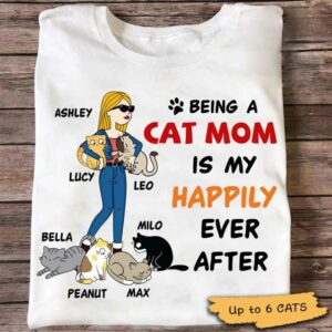 T-shirts Being A Stick Cat Mom Happily Personalized Shirt Classic Tee / S / White