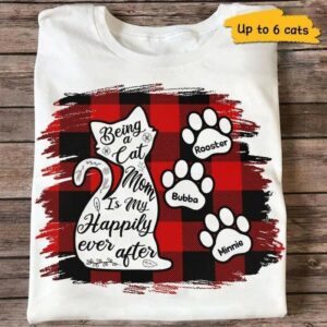 T-shirts Being Cat Mom Silhouette Plaid Christmas Personalized Shirt Classic Tee / S / White