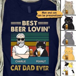 T-shirts Best Beer Loving Cat Dad Old Man Personalized Shirt Classic Tee / S / Navy
