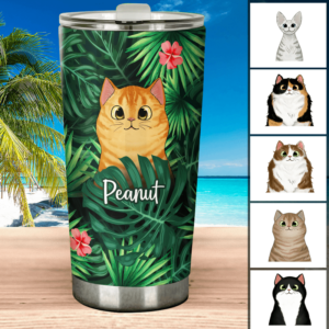 Tumbler Tropical Fluffy Cats Pattern Personalized Tumbler 20oz