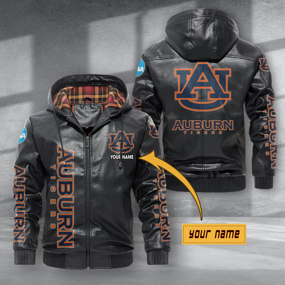Auburn Tigers Hooded Leather Jacket Football Leather Jacket