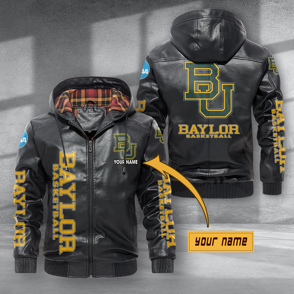 Baylor Bears Hooded Leather Jacket Football Leather Jacket