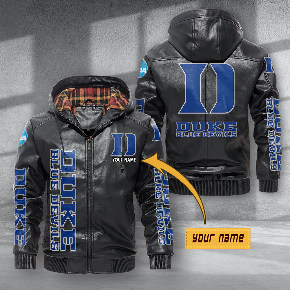 Duke Blue Devils Hooded Leather Jacket Football Leather Jacket