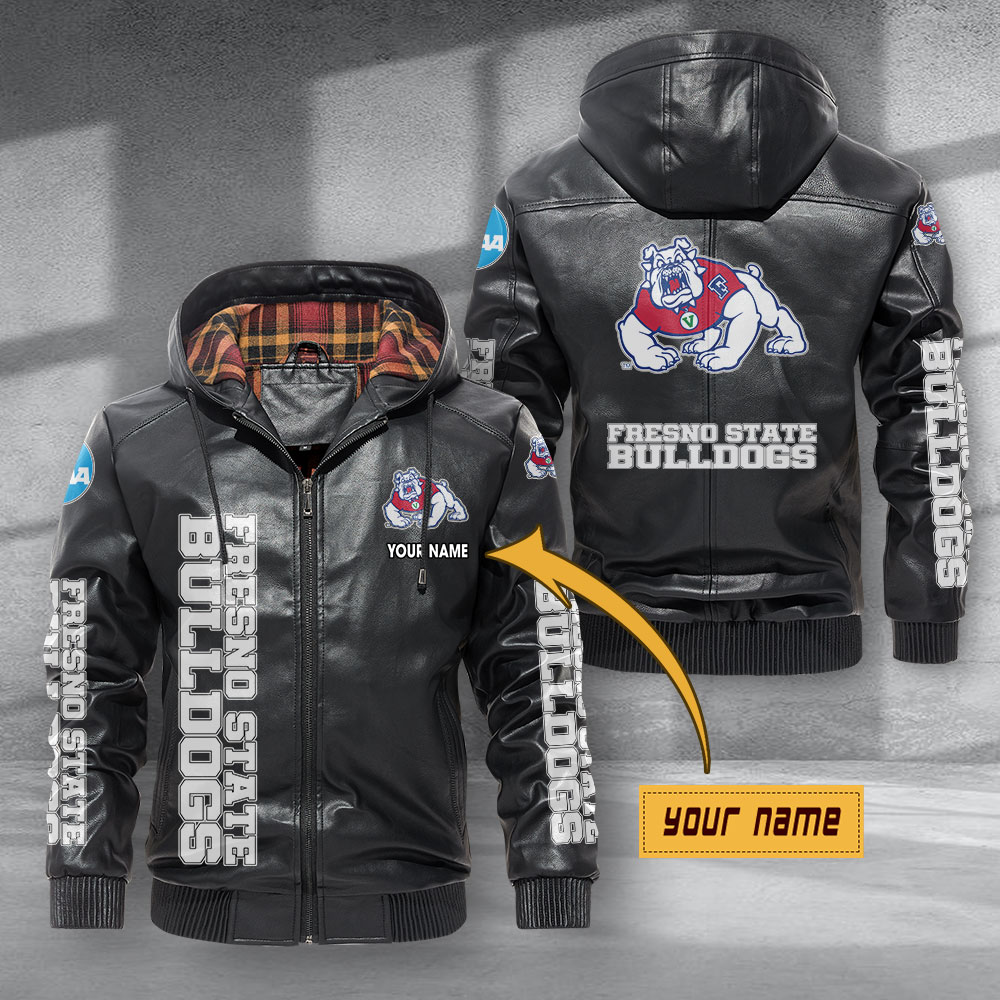 Fresno State Bulldogs Hooded Leather Jacket Football Leather Jacket
