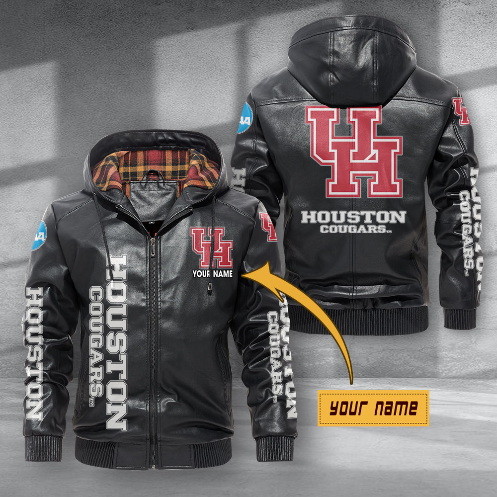 Houston Cougars Hooded Leather Jacket Football Leather Jacket